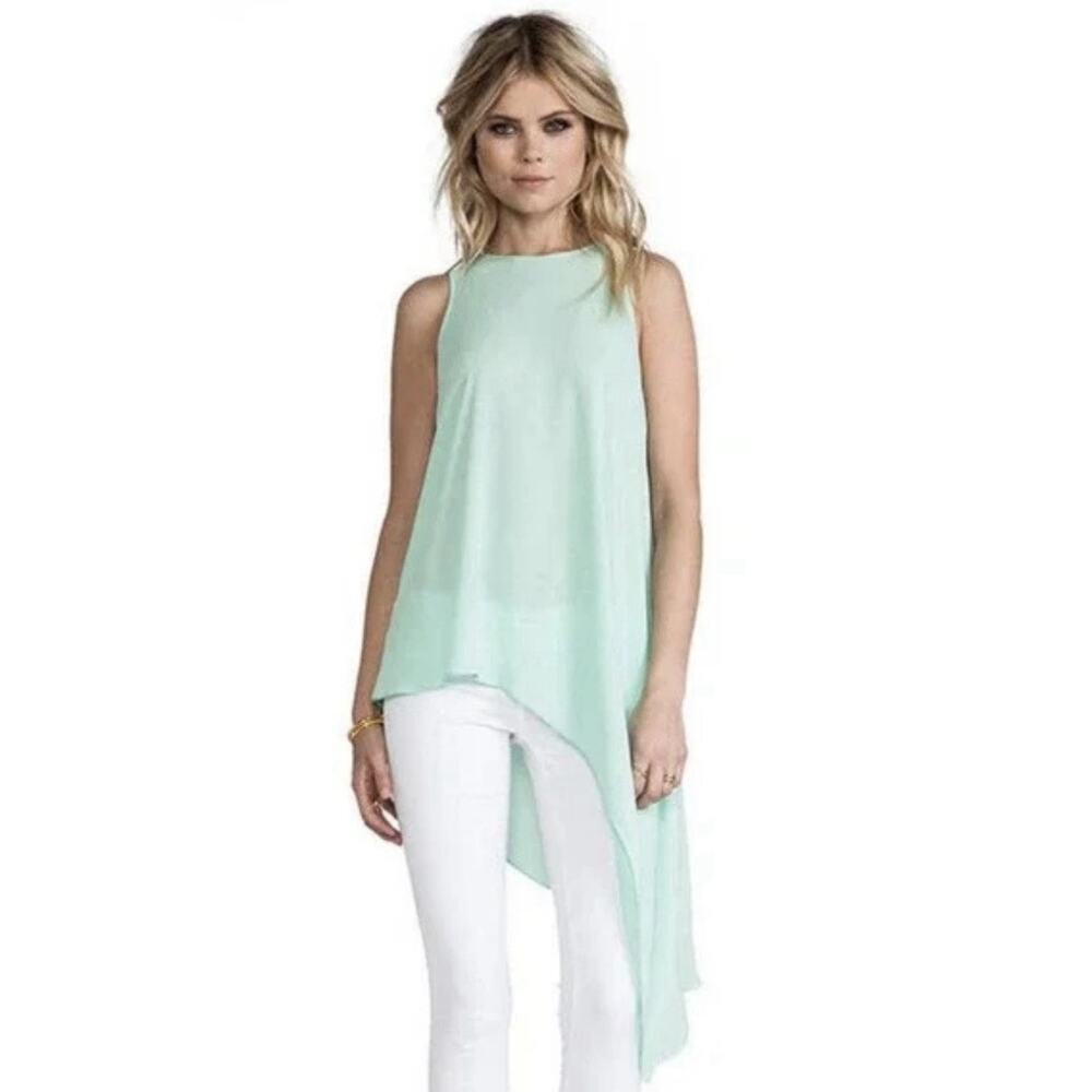 BCBGMAXAZRIA Mint Kenda Asymmetrical Long Dramatic Sleeveless Top Size Large